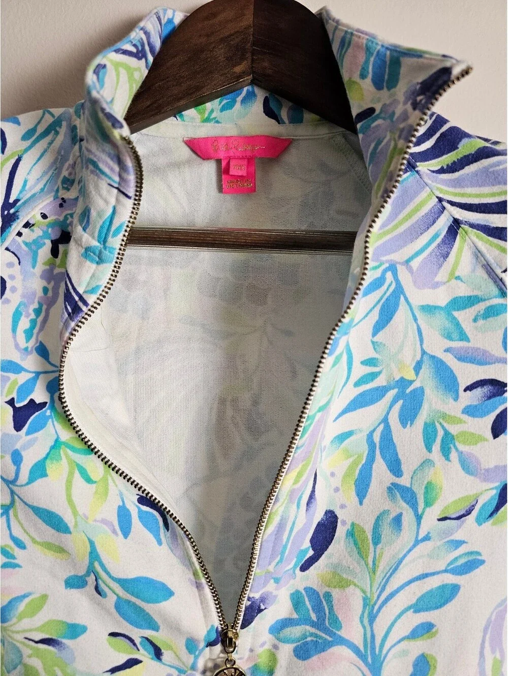 Lilly Pulitzer Shirt Blue & White Womens XXS Zip Up Pullover